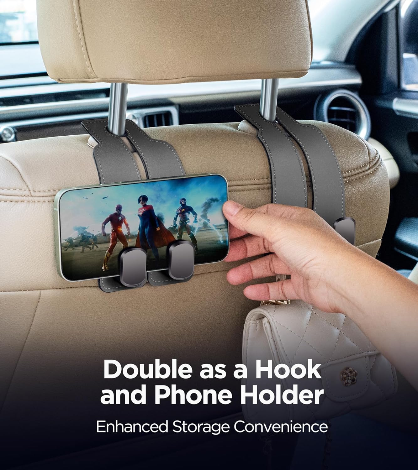 2-in-1 Premium-Leder-Kopfstützenhalter für Autos mit Metallhaken (1 Paar)