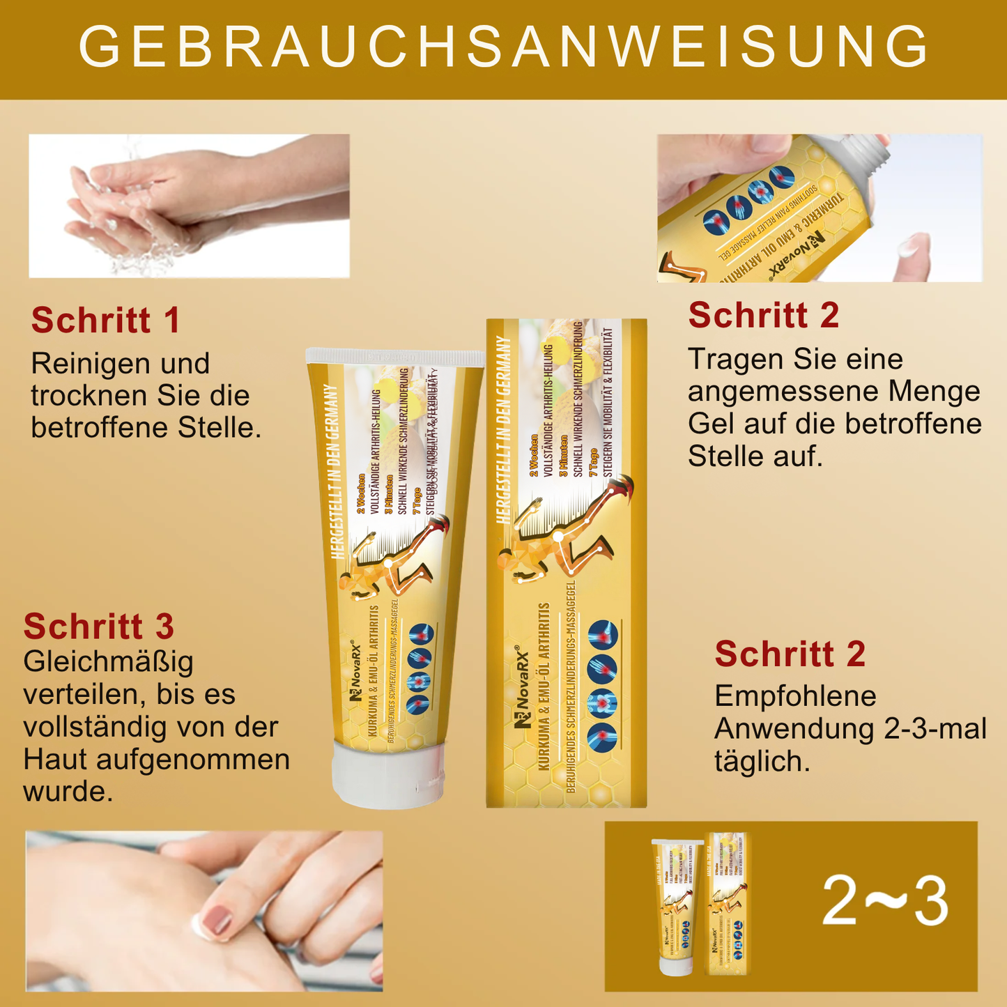 NovaRX® Kurkuma & Emu-Öl Arthritis-beruhigendes Schmerzlinderungs-Massagegel